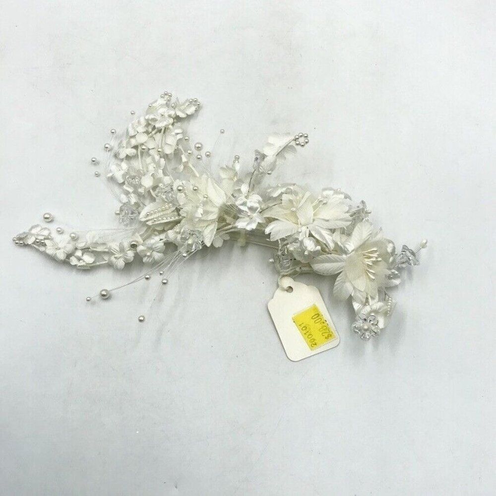 Vintage 80s Womens Vine Spray Comb Pearl Flower Bride Bridal Flower Crystal